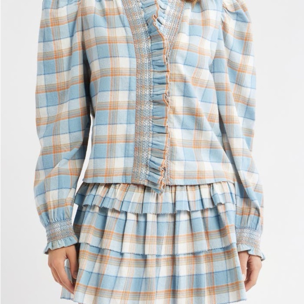 Love the Label Zuri Ruffle Trim Cotton Button-Up Top